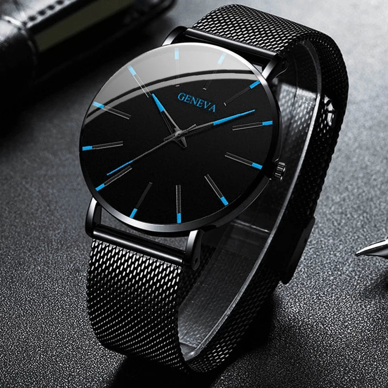 Reloj de Negocios para Hombre de Moda con Correa de Malla de Acero, Reloj de Cuarzo Masculino, Reloj Masculino