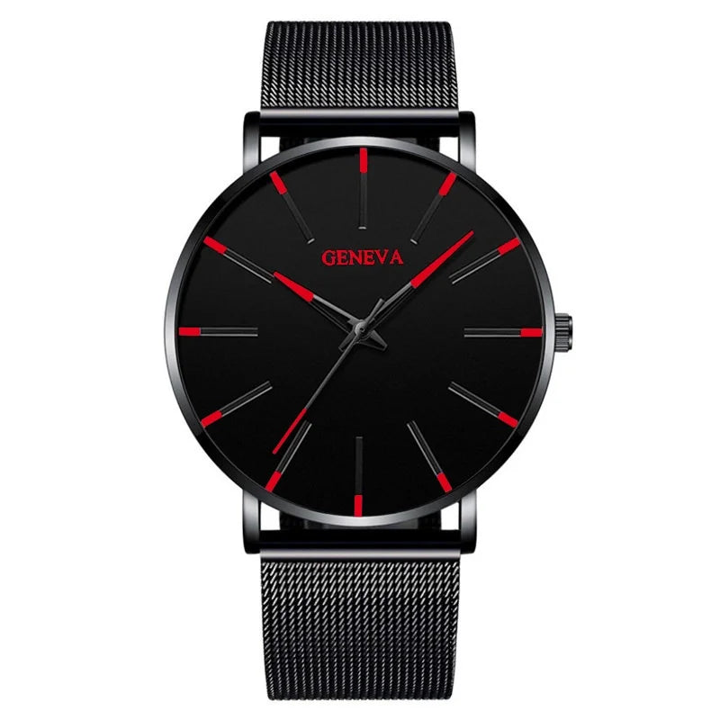 Reloj de Negocios para Hombre de Moda con Correa de Malla de Acero, Reloj de Cuarzo Masculino, Reloj Masculino