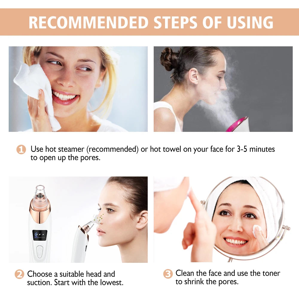 Removedor de Puntos Negros Limpiador Profundo Facial para Nariz y Zona T, Extractor de Acné y Espinillas por Succión al Vacío, Herramienta de Belleza Facial con Diamante para una Piel Limpia