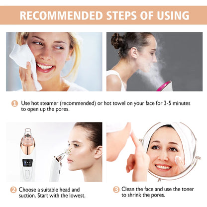 Removedor de Puntos Negros Limpiador Profundo Facial para Nariz y Zona T, Extractor de Acné y Espinillas por Succión al Vacío, Herramienta de Belleza Facial con Diamante para una Piel Limpia