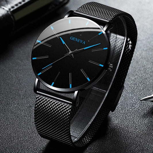Reloj de Negocios para Hombre de Moda con Correa de Malla de Acero, Reloj de Cuarzo Masculino, Reloj Masculino