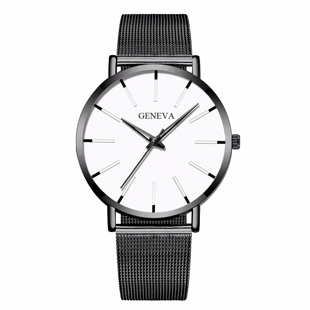 Reloj de Negocios para Hombre de Moda con Correa de Malla de Acero, Reloj de Cuarzo Masculino, Reloj Masculino
