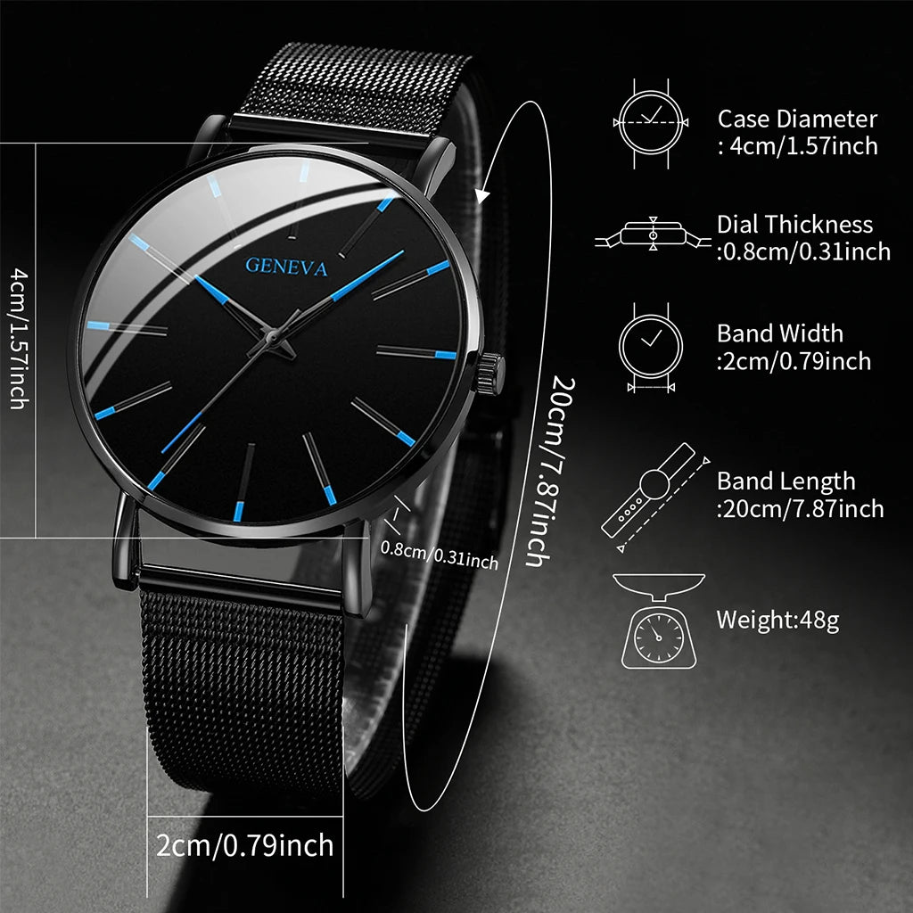 Reloj de Negocios para Hombre de Moda con Correa de Malla de Acero, Reloj de Cuarzo Masculino, Reloj Masculino