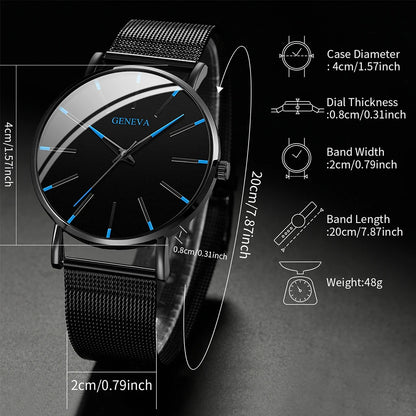 Reloj de Negocios para Hombre de Moda con Correa de Malla de Acero, Reloj de Cuarzo Masculino, Reloj Masculino