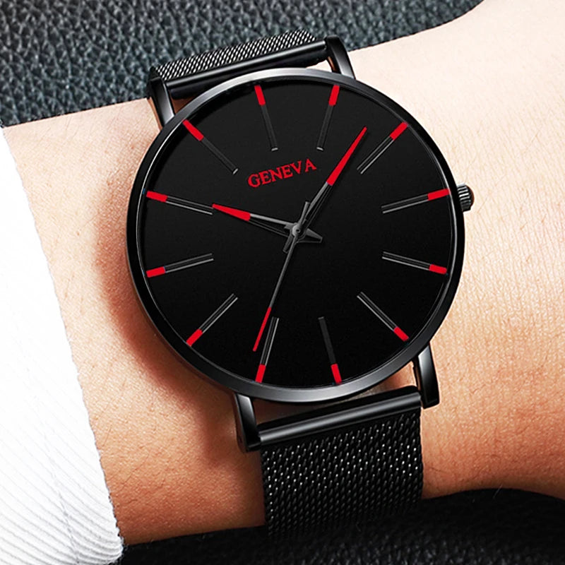 Reloj de Negocios para Hombre de Moda con Correa de Malla de Acero, Reloj de Cuarzo Masculino, Reloj Masculino