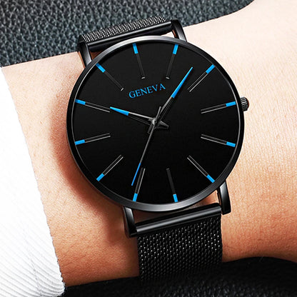 Reloj de Negocios para Hombre de Moda con Correa de Malla de Acero, Reloj de Cuarzo Masculino, Reloj Masculino