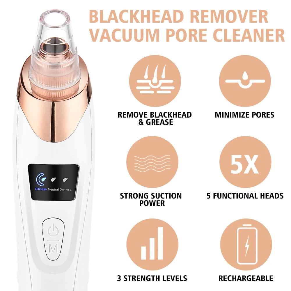 Removedor de Puntos Negros Limpiador Profundo Facial para Nariz y Zona T, Extractor de Acné y Espinillas por Succión al Vacío, Herramienta de Belleza Facial con Diamante para una Piel Limpia