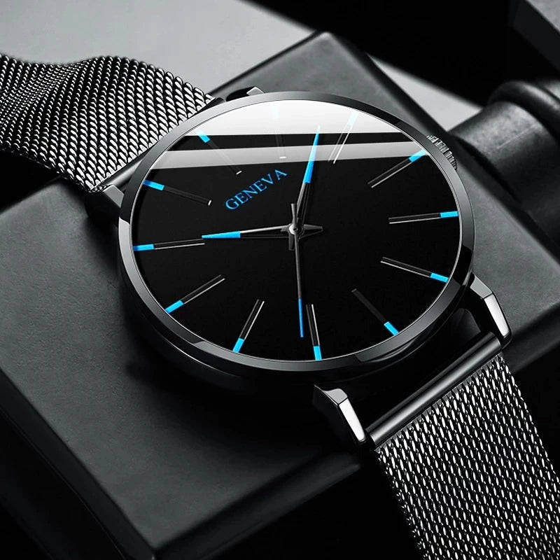 Reloj de Negocios para Hombre de Moda con Correa de Malla de Acero, Reloj de Cuarzo Masculino, Reloj Masculino