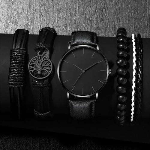 Set de 5 Piezas: Relojes Deportivos de Moda para Hombre, Reloj de Pulsera de Cuarzo para Negocios, Pulsera de Cuero de Lujo, Reloj Casual para Hombre